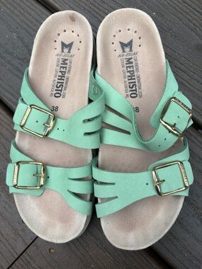 Mephisto Helisa Women's Mint Green Leather Buckle Sandals